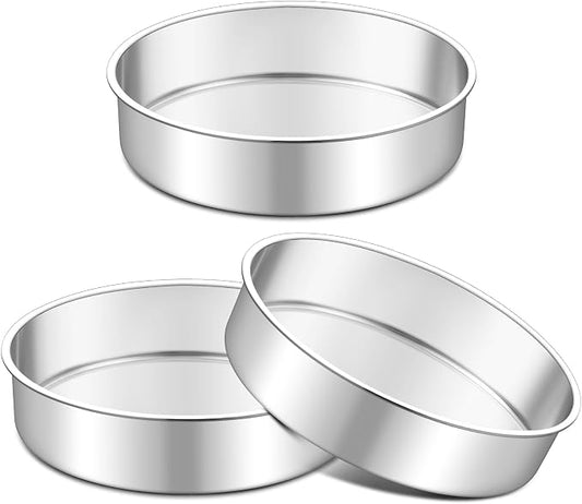 TeamFar 7 Inch Cake Pan Set of 3, Stainless Steel Round Layer Cake Baking Pans Tins for Birthday Wedding, Non-Toxic & Heavy-Duty, Mirror Finish & Leak Proof, Oven & Dishwasher Safe