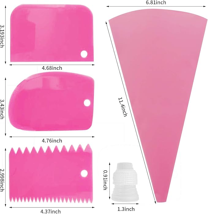 22pcs Piping Bags and Tips set,2 Reusable Silicone Pastry Bag with 14 Stainless Steel Nozzle Icing Tips Set, 3 Icing Smoother & 2 Couplers &1Sealing clip for Baking Decorating Cake Tool (Pink)