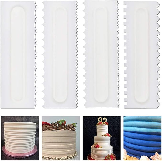 Mwellewm 4 Pcs/set Cake Scraper Decorating Plastic Sawtooth Comb Mousse Butter Cream Cake Edge Tools Plastic Sawtooth Cake Icing Smoother Kitchen Baking Cake Edge DIY Tool