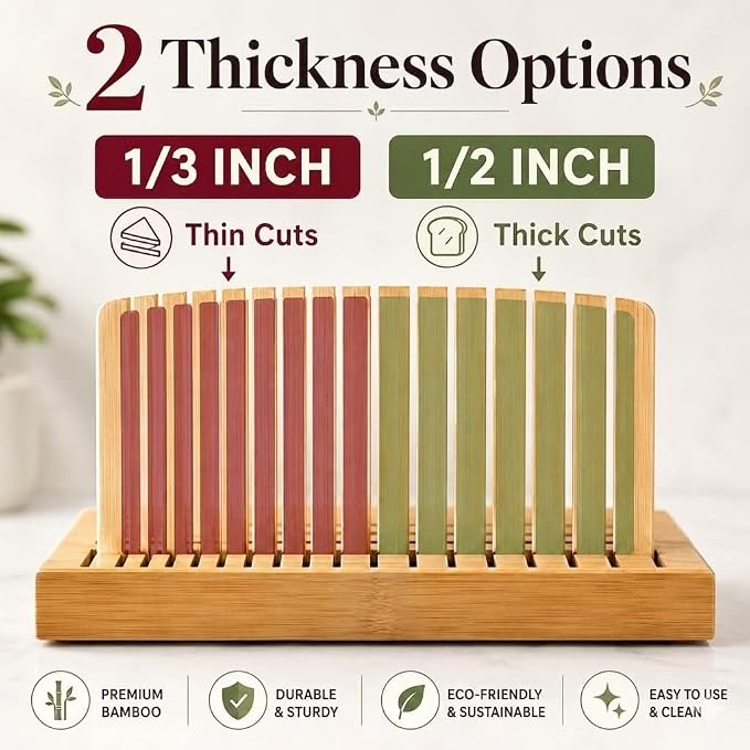 Bread Slicer For Homemade Bread - Fir and Favour Upgraded Adjustable Bamboo Bread Cutter Board - Compact Slicing Guide With Crumb/Serving Tray- Bread Loaf Slicer for Sourdough Gift