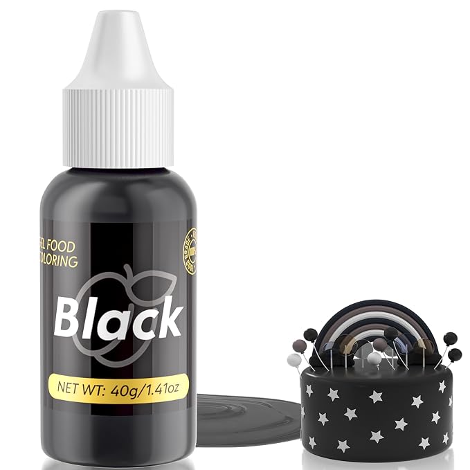 Gel Food Coloring for Cake Decorating - 40g Concentrated Assorted Edible Colors - Vibrant Tasteless Food Dye Professional-Grade Dye for Easter Eggs Fondant Cookies Frosting Royal Icing Baking - Black