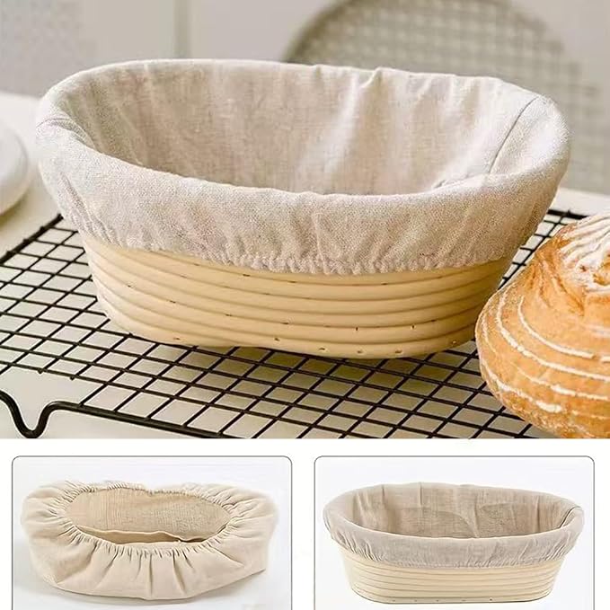 4 Pcs Banneton Proofing Liners,10 Inch Bread Basket Liner,Reusable Rattan Banneton Liner Cloth Cover for Bakery Home Baking,2 Round and 2 Oval Proofing Covers