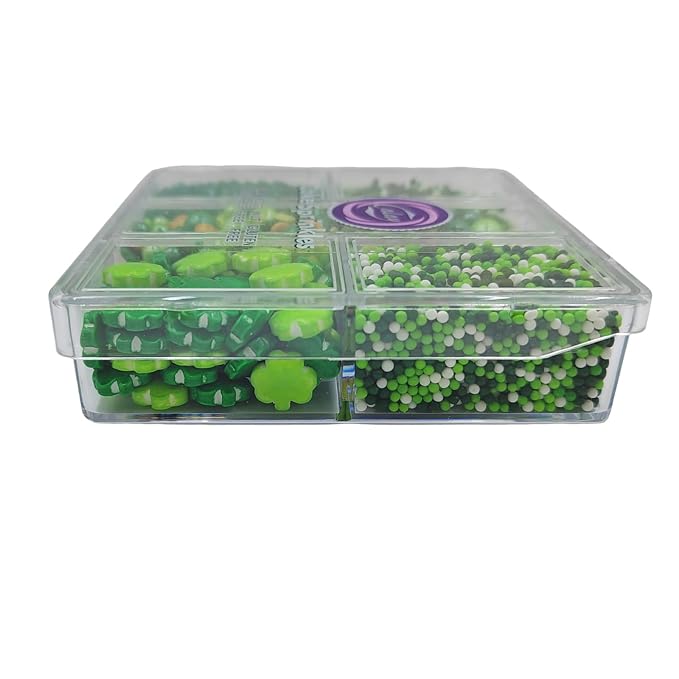 Green Sprinkles for Cake Decorating, St. Patrick's Day Sprinkles, Edible Shamrock Sprinkle with Clover Jimmies Nonpareils Green Sanding Sugar for Baking Cookies Ice Cream Topping Cake Cupcake Toppers