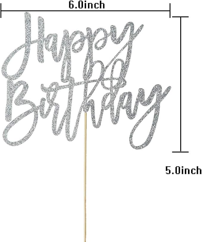 Happy Birthday Cake Topper Birthday Party Decorations Supplies Silver Glitter