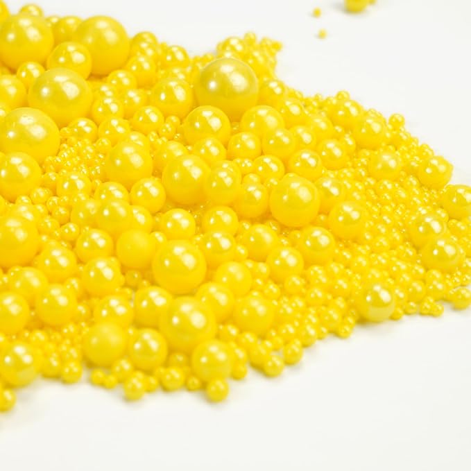 Dazzjoy Edible Pearls, Yellow Pearl Sugar Sprinkles, 130g/4.58oz, Yellow Ball Pearls for Cake Decorating, Cupcake Toppers, Baking Cake Decoration, Easter Party Holiday Supplies