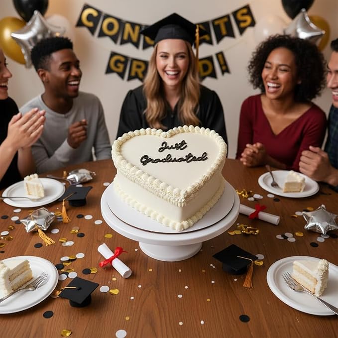 Just Graduated Cake Topper 2026, Graduation Cake Decoration for Her, Class of 2026 Grad Cake Topper, Black Acrylic Flat Topper (just graduate)