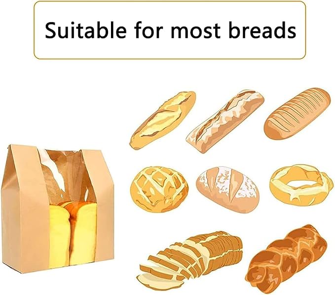 10 Pack Large Paper Bread Bags for Homemade Sourdough Loaves Bread Bags with Window for Homemade Bread Gift Giving, Sourdough Bread Packaging Storage with Label Seal Stickers(13.7x8.2x3.5 inch)