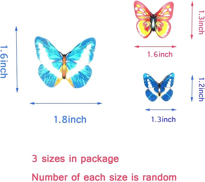 Weraru 48Pcs Edible Cake Butterfly Decoration Cake Toppers Birthday Party Cupcake Toppers Mixed Size & Colour