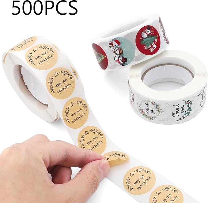 500 PCS Handmade Stickers for Packaging 1 Inch Baking Kraft Paper Stickers, Handmade with Love Stickers Tags for Birthday,Wedding,Party Gift Wrap Bag