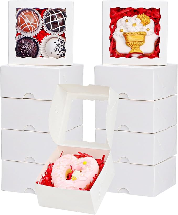 40 Pack Bakery Boxes for Mini Bundt, Cake,Pie, Cinnamon Roll Treat,4x4x2 Inches Cookies Boxes Chocolate Truffle Box Party Wedding Favor