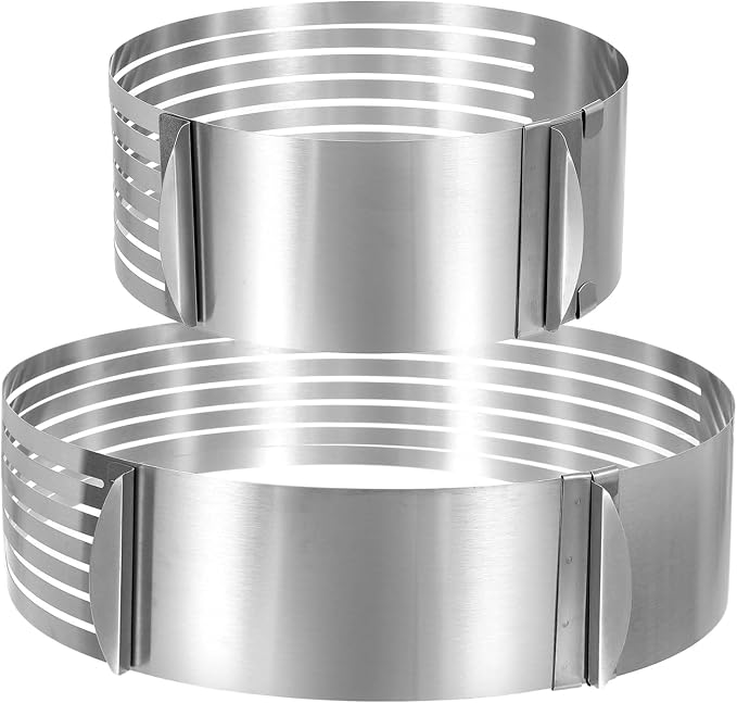 HARFINGTON Cake Leveler Slicer Stainless Steel Adjustable Round Cake Cutter Ring 7 Layered 6-8 Inch / 9-12 Inch for Baking Cutting and Slicing Cakes