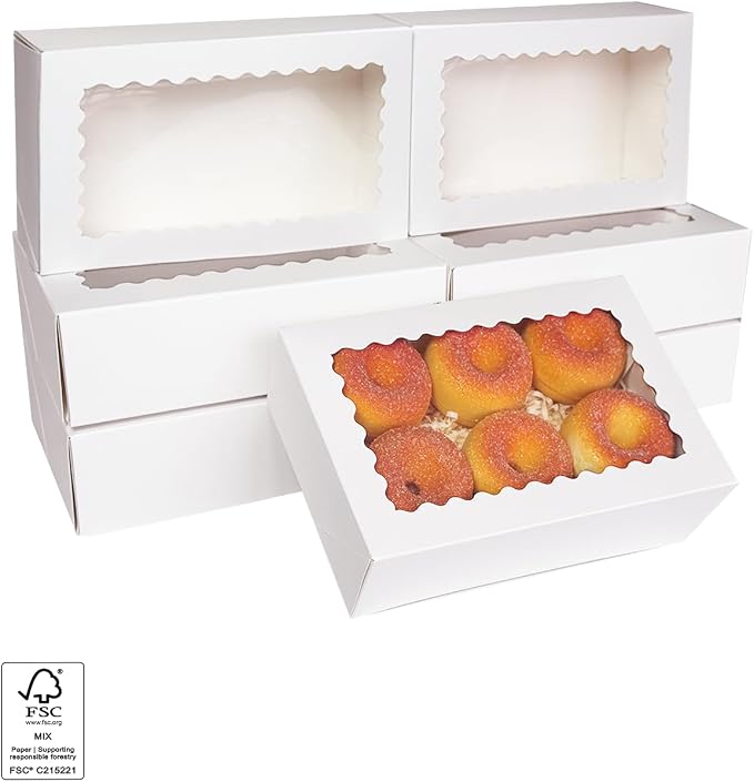 qiqee Auto-pop up 9x6x2.5 Inch White Cookie Box with Window 30Pcs Pastry Macaron Bakery Box For Packaging