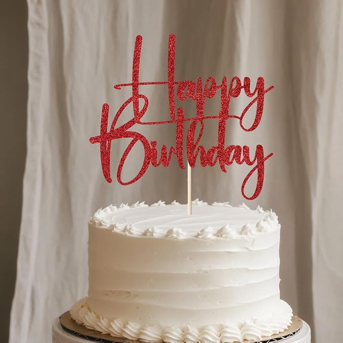 red Happy Birthday Cake Topper, Happy Birthday Cake Bunting Deco, Baby Gender Reveal Party/Anniversary Party Decoration Supplies