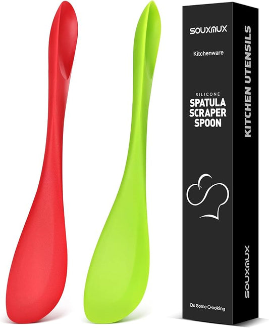 2-Pack Double-Headed Silicone Spatula Spoon, Nonstick Safe, Seamless | Scraping & spreading dual-use. Matte, BPA-free. For cooking, baking, mixing. Gentle on nonstick pans. No buildup.