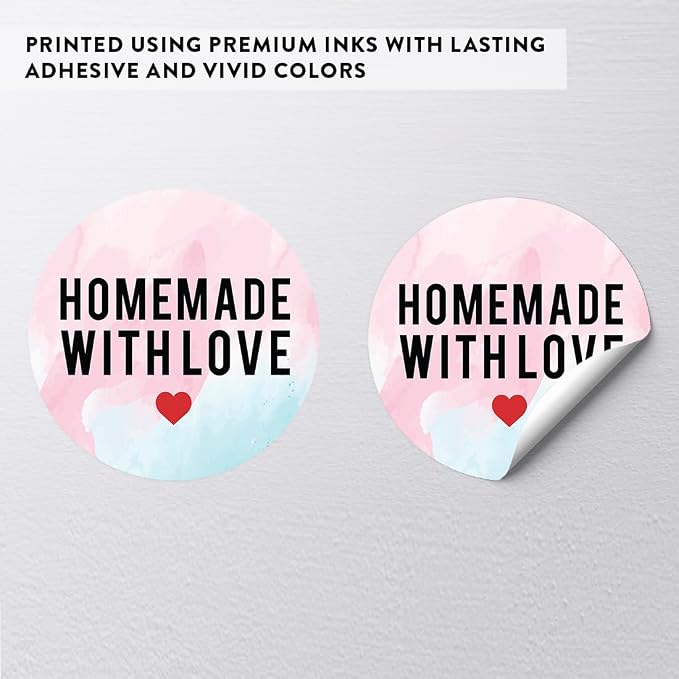 Andaz Press Round Small Business Sticker Labels, 120-Pack, Watercolor Homemade with Love, Red Heart, Handmade Stickers for Packaging, Product Labels for Small Business