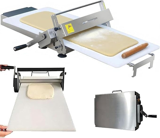 Dough Sheeter, Manual Folding Dough Roller Machine, 0-27mm Thickness Range, Built in Press Panel, for Making Pizza, Croissants and Puff Pastry Sheets, Home and Commercial Use