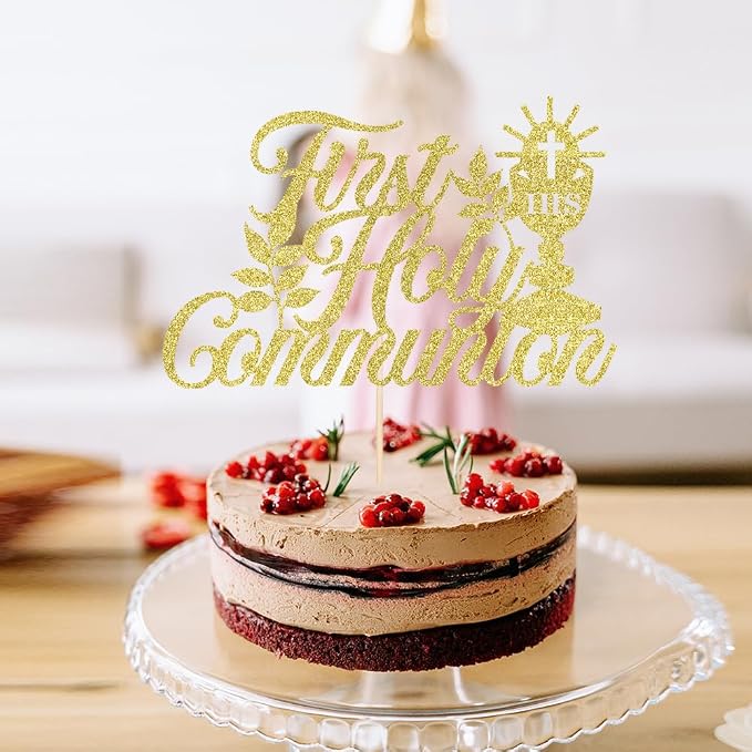 First Holy Communion Cake Topper-Suitable for Ramadan, Religious Baptism, Baby Shower 1st Birthday Party Decorations, Children's Birthday, God Bless, Communion Party Decorations