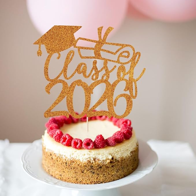 Gold Class of 2026 Congrats Grad Cake Topper Glitter Graduation Party Supplies - High School College Graduates -College Graduate Cake Topper Decorations (Class of 2026 orange)