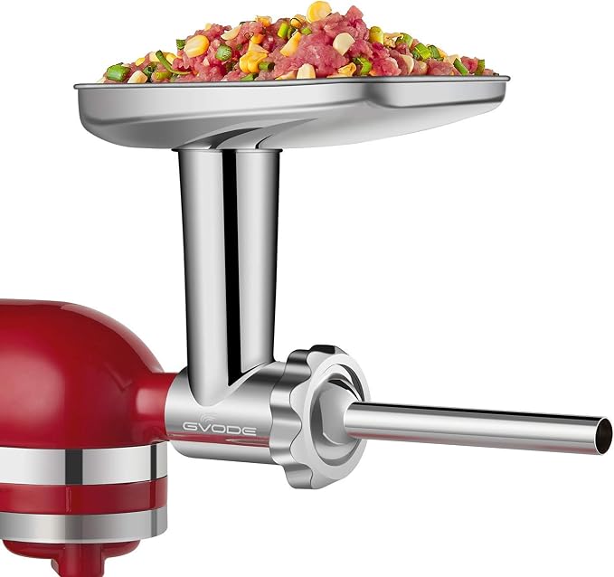 GVODE Stainless Steel Meat Grinder Attachment for KitchenAid Stand Mixer, Food Grinder attachment with 4 Grinding Plates, 3 Sausage Stuffer Tubes, 2 Grinding Blades, Mixers Accessories for Kitchen Aid