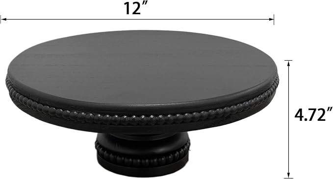 dwellington Large Round Wood Risers for Display, 12" Decorative Rustic Farmhouse Cake Stand Pedestal Tray for Home and Kitchen Decor White (Black)