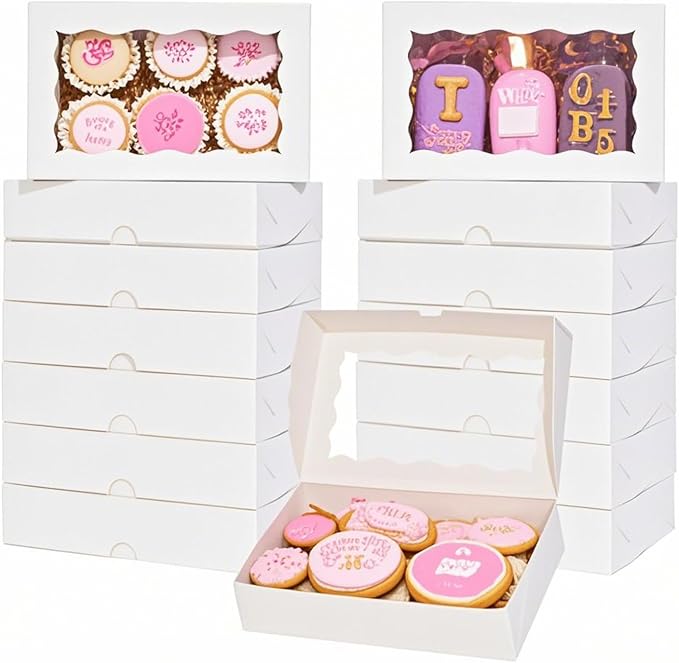ROSPAKTEK 50pcs White 7x4.3x2 Inches Bakery Boxes for Cookies, Strawberries, Truffles & More; Perfect for Easter, Mother's Day, Christmas & Valentine's Day