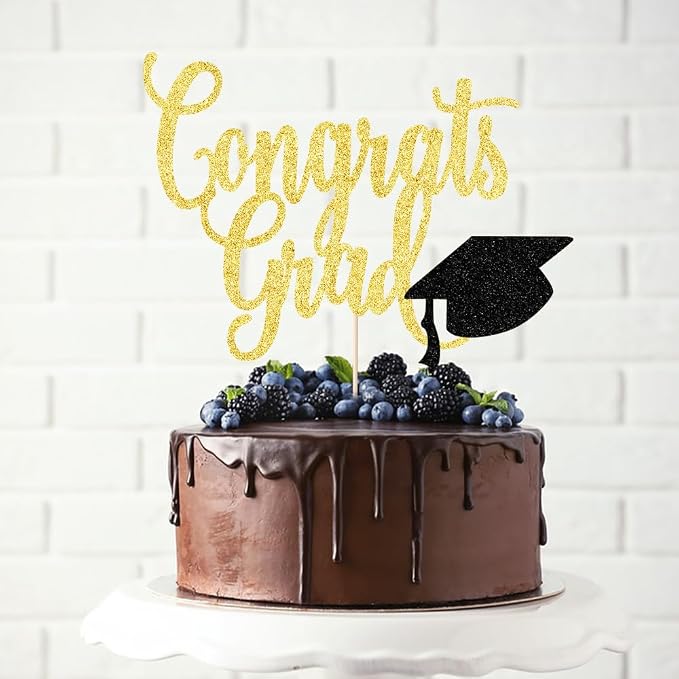 Congrats Grad Cake Topper,2026 Graduation Cake Topper, Congrats Grad Decorations,2026 High School/College/Senior Graduation Party Decorations Supplies. (Congrats Grad Gold black)