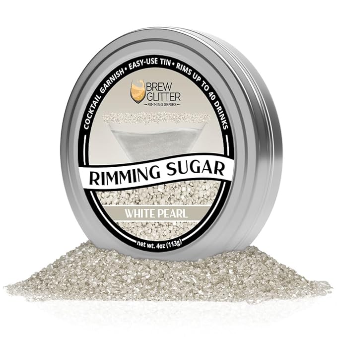 Brew Glitter - White Rimming Sugar (4oz, 1x Bar Tin) Cocktail Garnish for Mixed Drinks & Refreshments