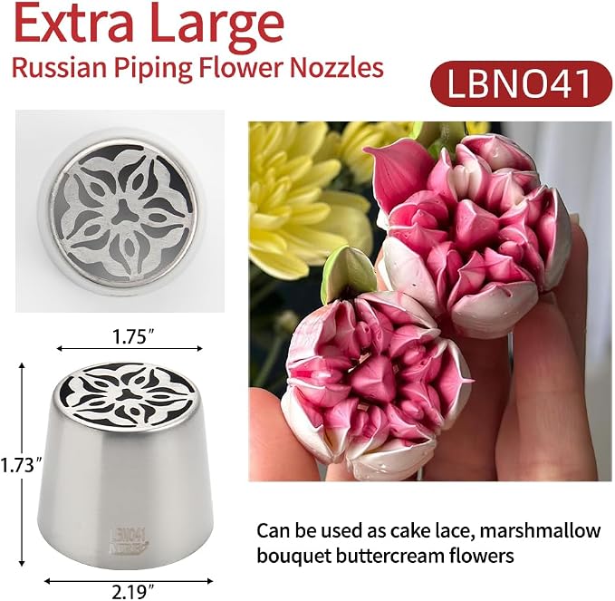 5pack Russian Piping Flower Nozzles Extra Large, Stainless Steel Rose Floral Piping Nozzles for Cake Decorating Icing, Cream Flower Bouquet DIY Cookies, Desserts Baking Tools (XXL, 5B）