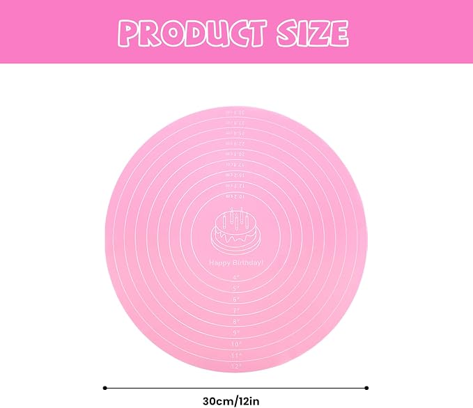4 Pcs Silicone Baking Mat, 12 Inch Round Silicone Cake Mat, Non-Stick Heat Resistant Reusable Cookie Mat with Measurements for Baking Pizza Pan Rolling Dough Pastry