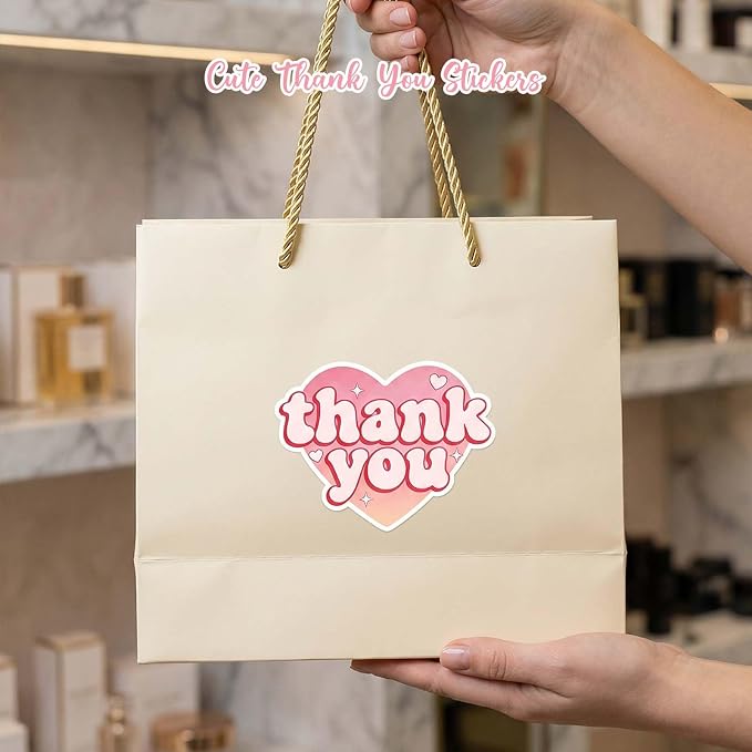 Heart Shaped Thank You Stickers, Cute Pink Appreciation Labels for Gift Wrapping, Small Business Packaging, Mother’s Day Gift Stickers, Bakery Package Seals, 60 Pcs