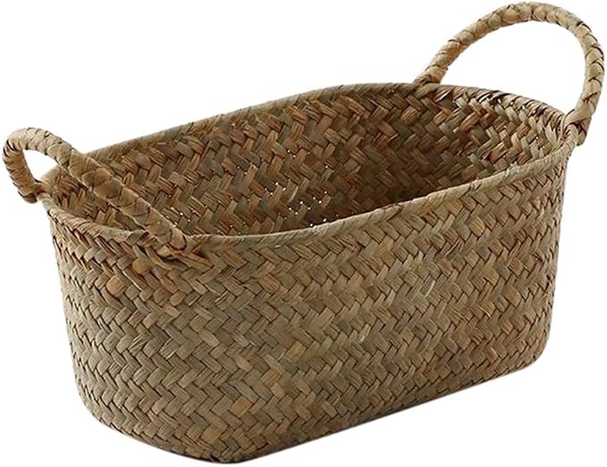Handmade Woven Basket Straw Food Organizer Rattan Breadfruit Case Holder(S,24X15X9cm)