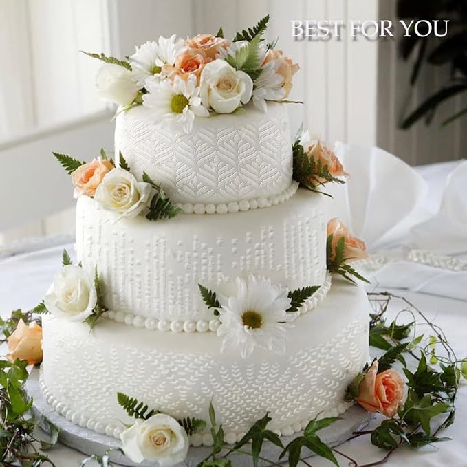 4 Pcs Floral Wedding Cake Stencils - Reusable Buttercream Templates for DIY Baking Decor