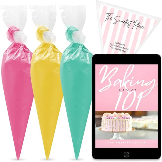 100Pcs Disposable Piping Bags 12inch and 16inch Anti-Burst Pastry Bags, Tipless Icing Piping Bag for Cake, Cream Frosting and Cookie Decoration Supplies (16 Inch bags)