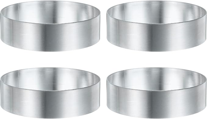 HARFINGTON 4Pcs Round Cake Ring 2.76 x 1 Inch Seamless Stainless Steel Pastry Mousse Dessert Ring Mirror Coating for Baking Cooking English Muffins Crumpet Making Tool