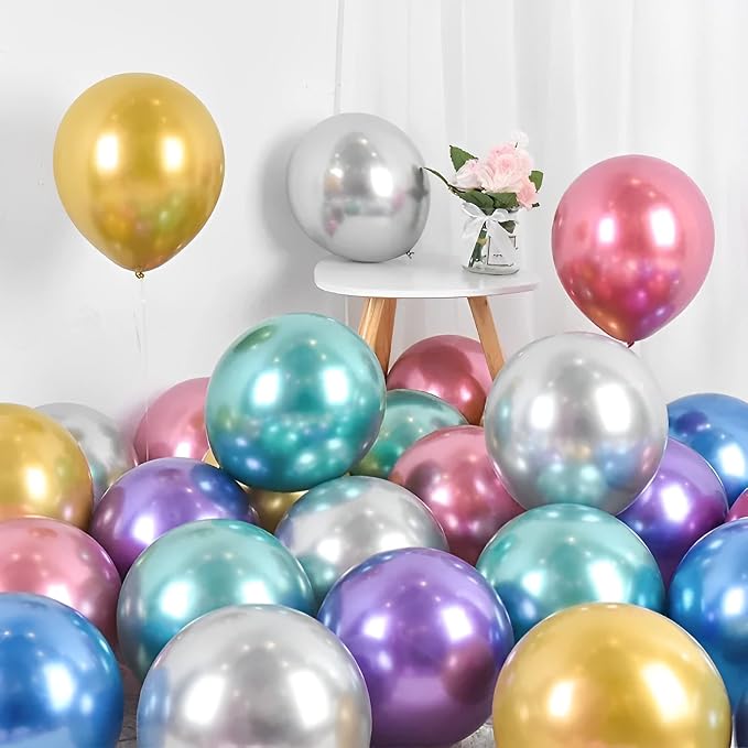 Voircoloria 105pcs Metallic Balloons 12inch Chrome Party Balloons for Boys Girls Birthday Baby Shower Gender Reveal Wedding Decorations