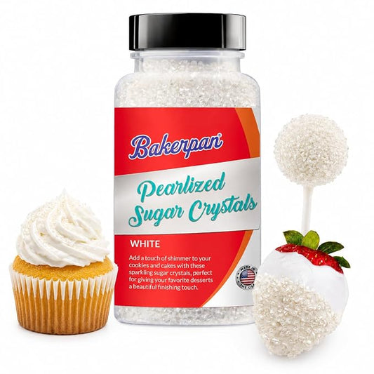 Bakerpan White Pearlized Sugar Sprinkles for Baking - 5 oz Coarse Sparkling Decorating Sugar Crystals for Baking Topping, Cookies, Cupcakes & Cake Pops | Made in USA