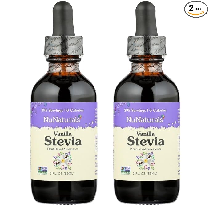 NuNaturals Liquid Vanilla Stevia, Sugar-Free Sweetener, Plant-Based Sugar Substitute, Zero Calorie, 2oz (2-Pack)
