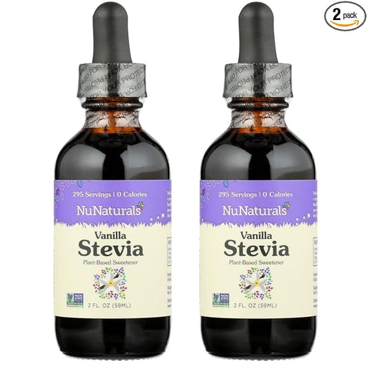 NuNaturals Liquid Vanilla Stevia, Sugar-Free Sweetener, Plant-Based Sugar Substitute, Zero Calorie, 2oz (2-Pack)
