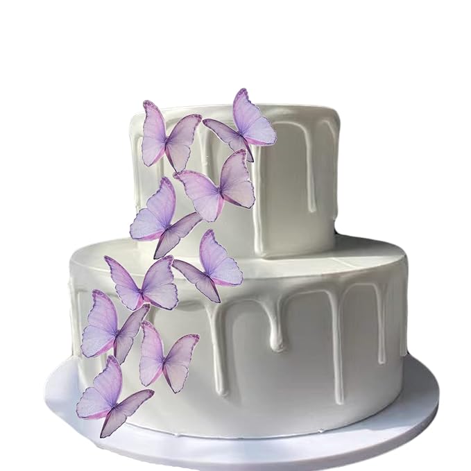 Weraru 48Pcs Edible Wafer Paper Butterflies Cupcake Topper Purple Cake Decorations