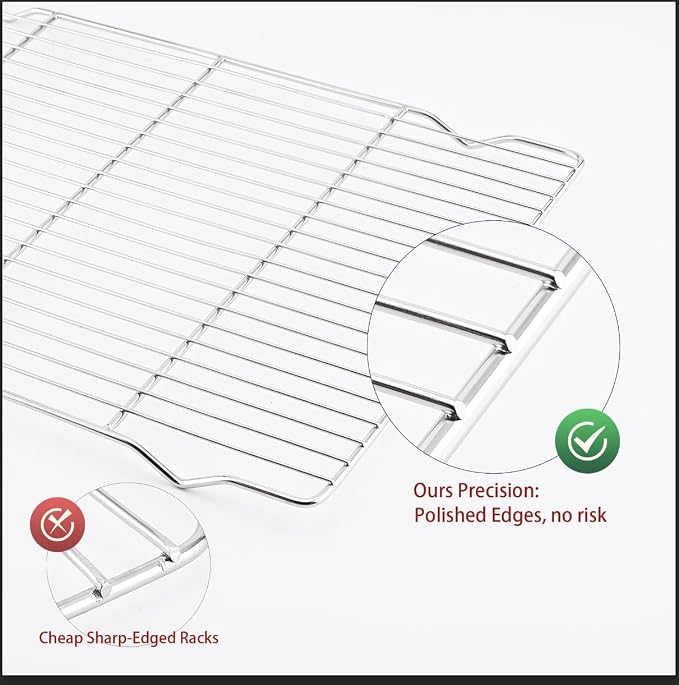 2-Pack Cooling Racks for Baking, 10x15 Inch Heavy Duty Stainless Steel Wire Cookie Rack Fits Half Sheet Pan, Oven Safe Cooling Rack Set, Dishwasher Safe & Non-Toxic