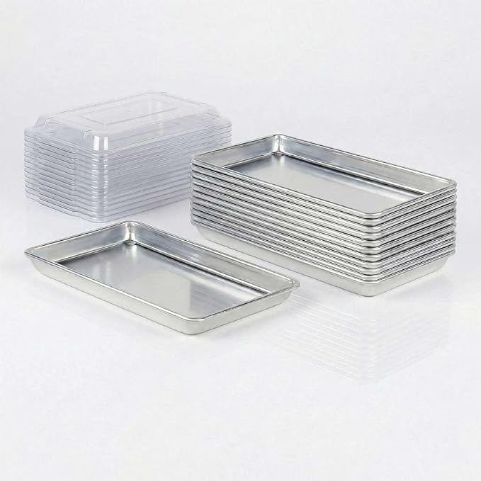 9.5" x 13" Quarter Sheet Pan with Lid 12 Pack Small Baking Sheet and Clear Cover, for Restaurant