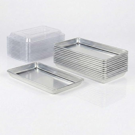 9.5" x 13" Quarter Sheet Pan with Lid 12 Pack Small Baking Sheet and Clear Cover, for Restaurant