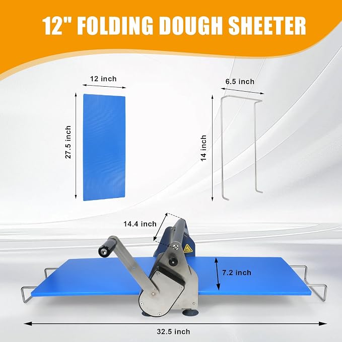 12" Dough Sheeter, Folding Dough Rolling Machine with 2 Rolling Boards, Compact Manual Dough Sheeter Machine