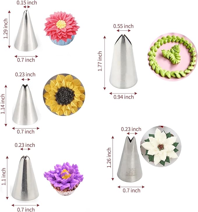 Leaf Piping Tip Set, 5-Piece Stainless Steel Icing Nozzles – Decorative Border Bowknot, Skirt Edge, Ruffle Icing Piping Tips for Cake Decorating and Pastry Decoration Baking Tools