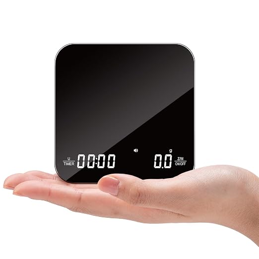 Mik-Nana Mini Coffee Scale with Timer, 2kg/0.1g Rechargeable Espresso Scale | Digital Kitchen Scale for Espresso and Pour-Over Coffee, 4 Brew Modes