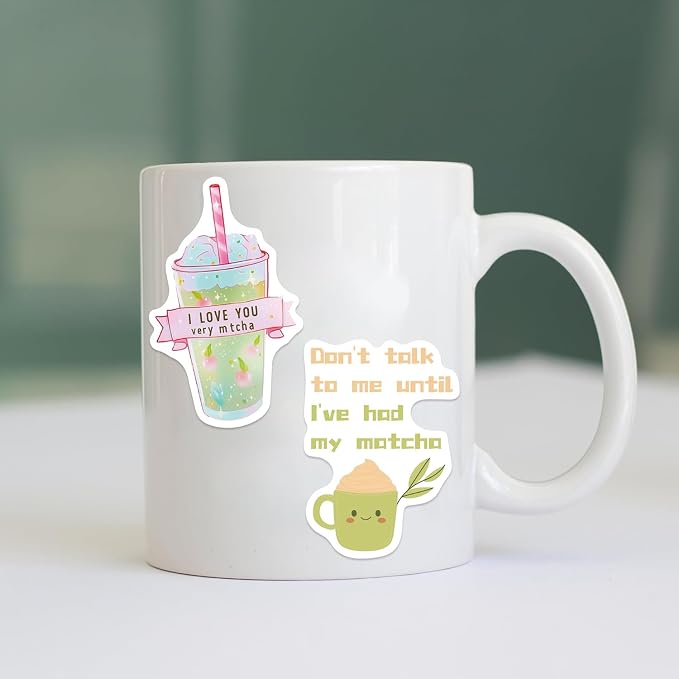 Cute Love Matcha Aesthetic Stickers for Girls, 50PCS Funny Pink Green Vinyl Waterproof Sticker for Water Bottle Scrapbook Laptop Journal Decals, Matcha-Beverage Decoration, Party Favors