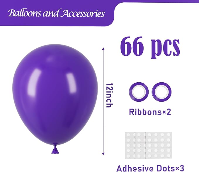 Voircoloria Dark Purple Balloons, 66pack 12inch Deep Purple Latex Party Balloons for Halloween, Graduation, Wedding, Birthday, Baby Shower, Anniversary, Valentine's Day Party Decorations
