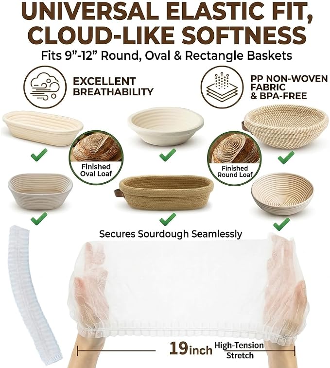 100 Pcs Banneton Liner,Banneton Bread Proofing Basket Non Woven Liners Non-Stick Dough,Bread Proofing Cover,Elastic Banneton Basket Liner for Prevents Dough from Sticking to Basket