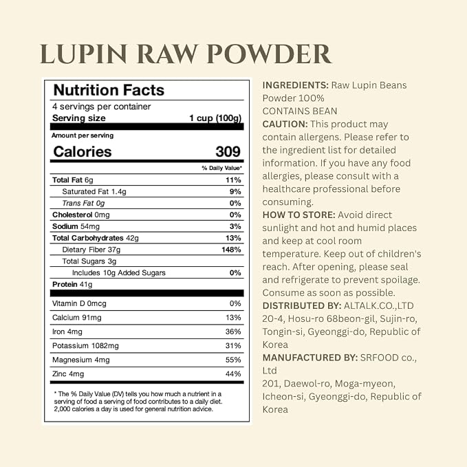 Lupinery Lupin Flour Gluten Free Baking Alternative | High Protein, High Fiber, Low Carb, Sugar Free & Non-GMO | Fine Milled 100% Australian Lupin Bean Meal Powder for Cooking, Baking and Recipes