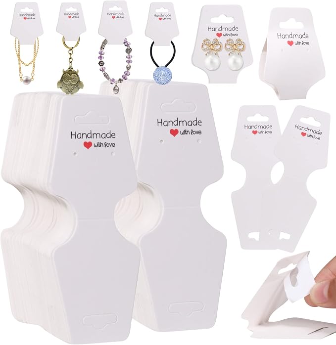 200PCS Bracelet Display Cards Necklace Holder Cards Self Adhesive Jewelry Packaging Selling Card for Small Business (White, 1.8x4.7 inches)